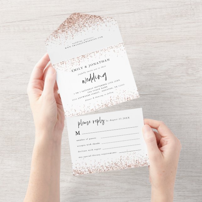 Casamento de Script Glitter Dourado rosa (Aba destacável)