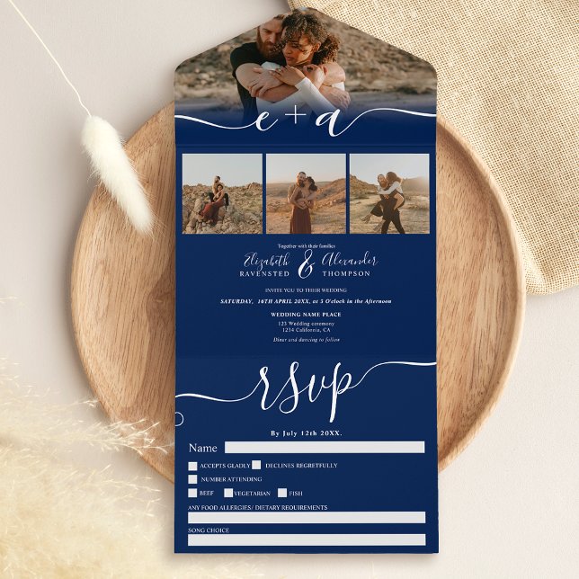 Casamento de script moderno azul-marinho Elegante  (Criador carregado)