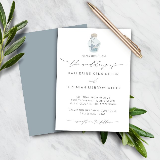 Casamento de Script Moderno de Seashell em Praia B (BUDGET Beach Seashell Modern Script Wedding Invitation)