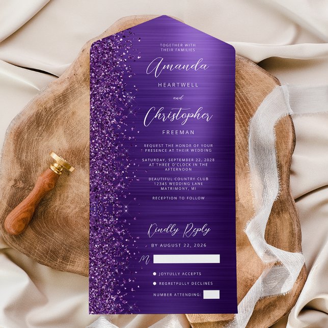 Casamento de Script Moderno Metálico Roxo Glam (Criador carregado)