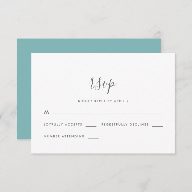 Casamento de Script Moderno Rsvp em Azul (Frente/Verso)