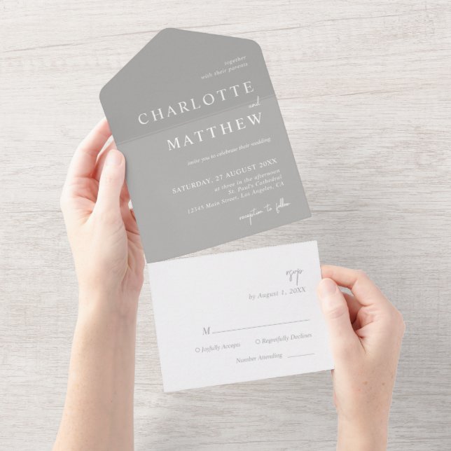 Casamento De Script Silver Em Um Único Convite (Aba destacável)