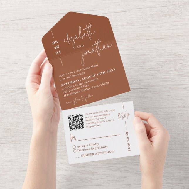 Casamento de Script Simples Terracotta QR Code (Aba destacável)