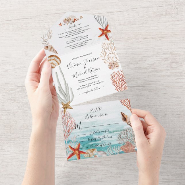 Casamento de Seashell e Coral Beach no Oceano Trop (Aba destacável)