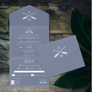 Casamento de Setas e Monogramas Azul poeirento