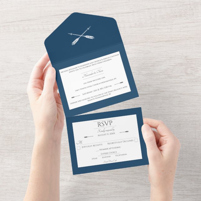 Casamento de setas minimalista | Azul Marselha (Aba destacável)
