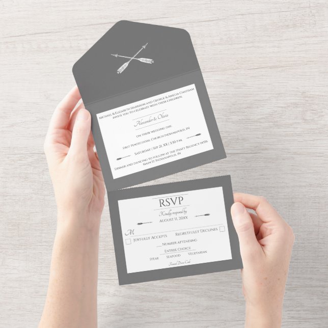 Casamento de setas minimalista | CINZAS (Aba destacável)