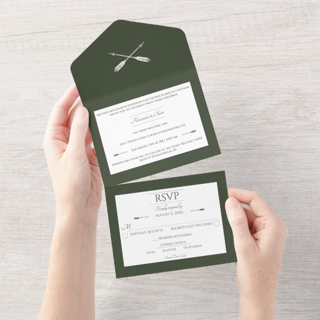 Casamento de setas minimalista | Verde-oliva (Aba destacável)