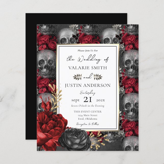 Casamento de Skulls Florais Gothic (Frente/Verso)