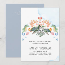 Casamento de tartarugas marinhas com noiva e noiva