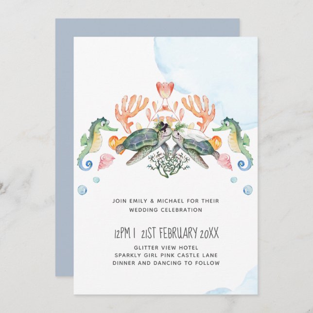 Casamento de Tartarugas Marinhas com Noiva e Noivo (Frente/Verso)