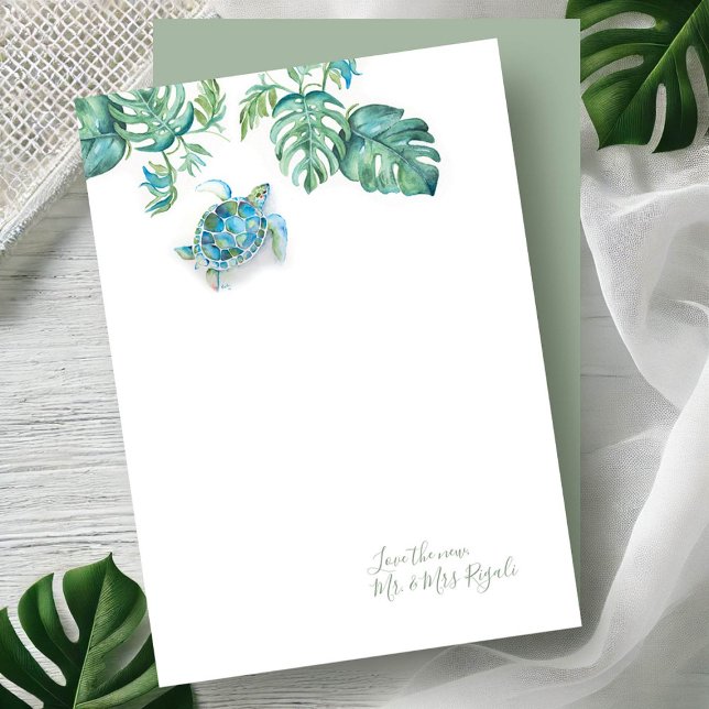 Casamento De Tartarugas Tropicais Obrigado Cartões (Tropical notecards watercolor sea turtle and palm leaf art by Victoria Grigaliunas, Do Tell A Belle)