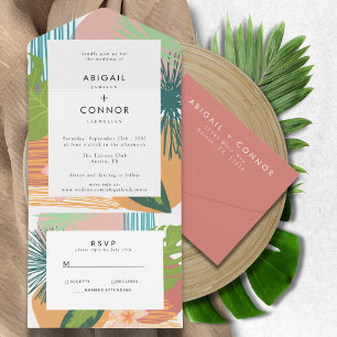 Casamento de Teal de Coral Abstrato Tropical Negri