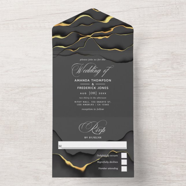 Casamento de Tinta Preta e Dourada, tudo em um úni (Interno)