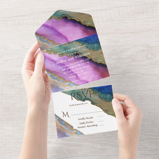 Casamento de Tinta Verde Azul Roxo (Aba destacável)