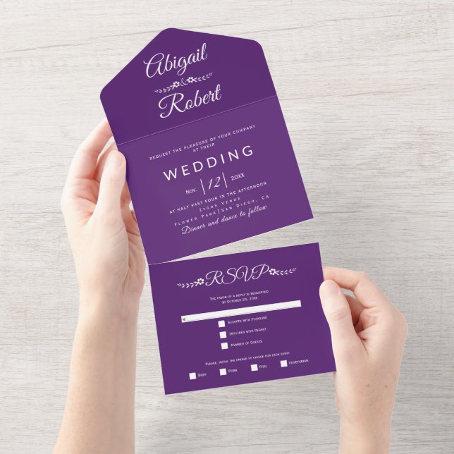 Casamento de tipografia branca, roxo moderno (Aba destacável)