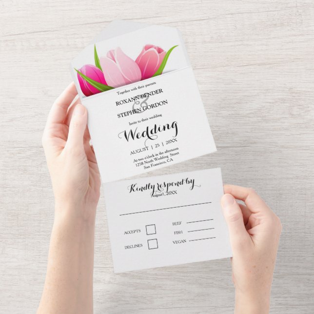 Casamento de Tulipas Roxas e Rosas (Aba destacável)