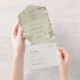 Casamento de Veludo Verde Sage Floral Vintage