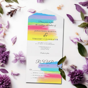 Casamento de Verão com Aquarela Arco-íris e Respos