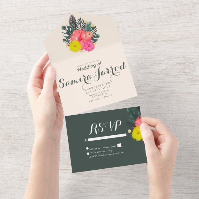 Casamento de Verão Desenhado à Mão com Hibisco Tro (Aba destacável)