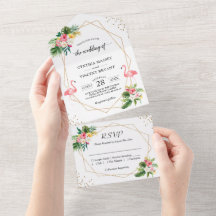 Casamento de Verão Geométrico com Flamingo Floral 