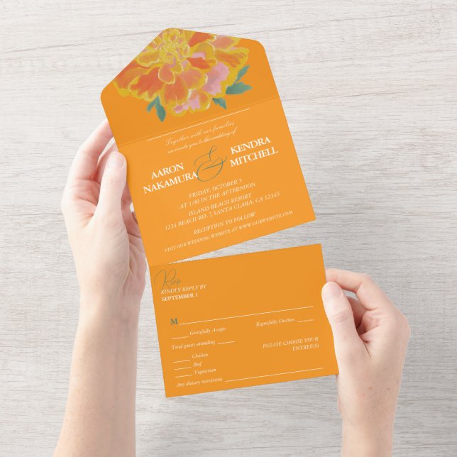 Casamento de Verão Laranja Marigold Vibrante (Aba destacável)