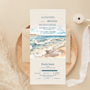 Casamento de Verão na Praia com Oceano em Aquarela