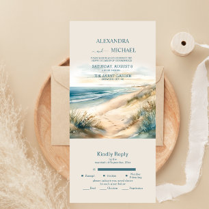 Casamento de Verão na Praia com Oceano em Aquarela