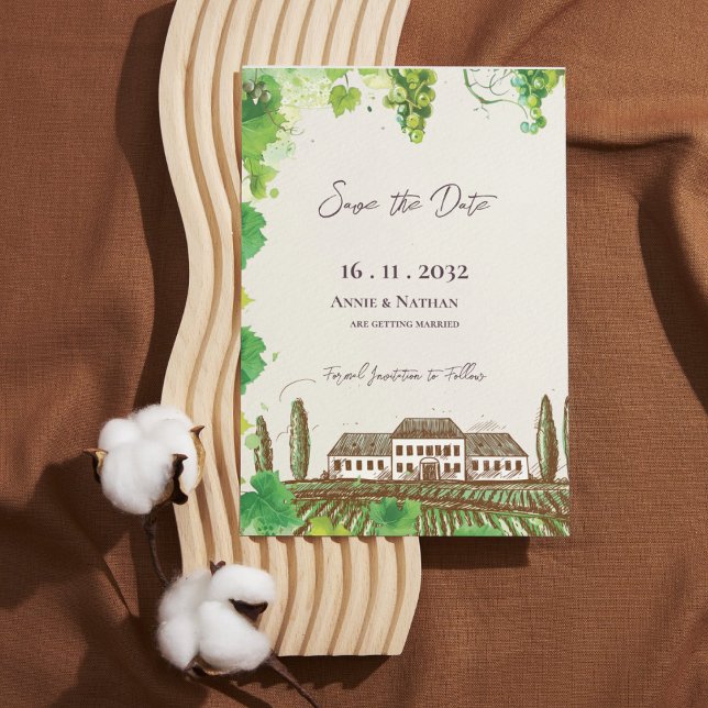 Casamento de Vinha-de-Vinha-Romântica Salvar a Dat (Romantic Grapevine Vineyard Wedding Save the Date)