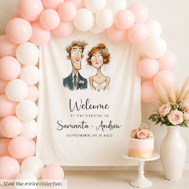 Casamento de Watercolor Tapeçaria Bride e Groom Qu