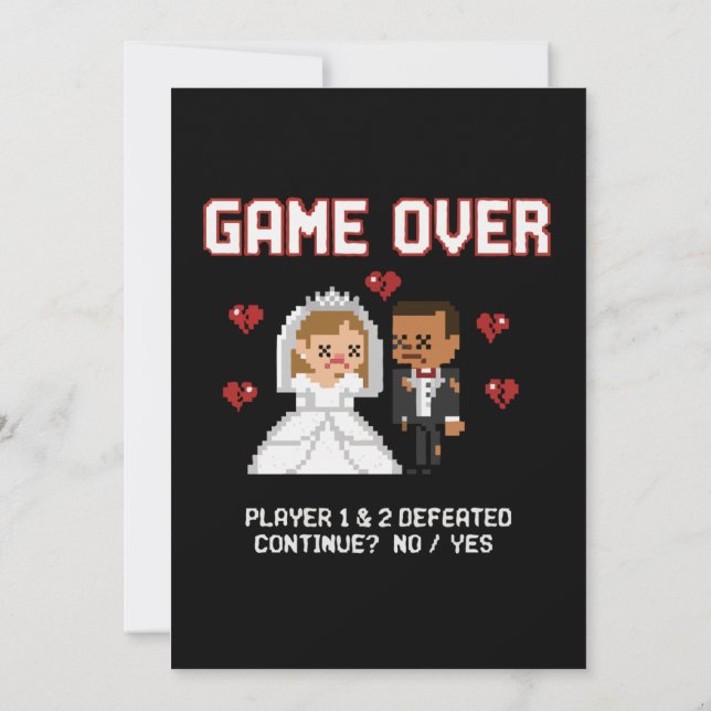 Casamento Divertido de Gamer Retrô "Game Over" em  (Verso)