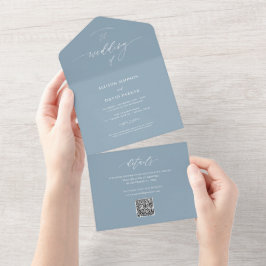 Casamento do Código QR Azul Elegante Dusty