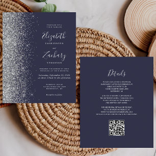 Casamento do Código QR com Glitter Azul Escuro do