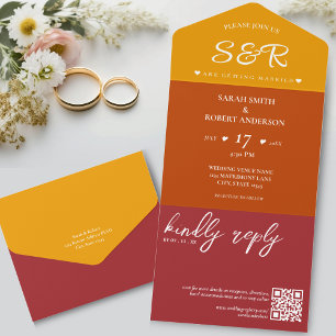 Casamento do Código QR da Borgonha Laranja Retro