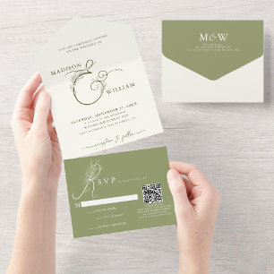 Casamento do Código QR do Ampersand Floral Verde d
