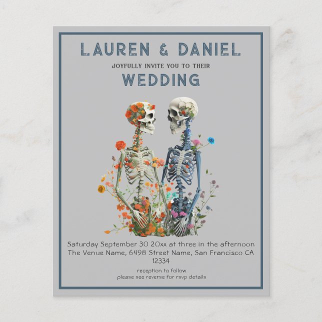 Casamento do Código QR do Esqueleto Floral Gótico  (Frente)