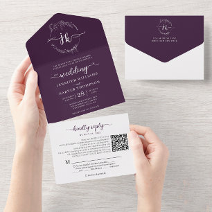 Casamento do Código QR do Monograma de Púrpura Flo