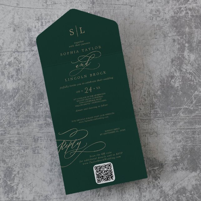 Casamento do Código QR do Monograma Verde Romântic (Criador carregado)