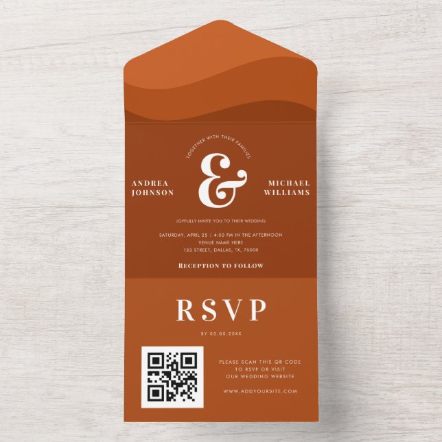 Casamento do Código QR do Retro Terracotta Waves A (Inside)