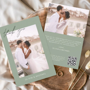 Casamento do Código QR Verde Sage Obrigado Cartão