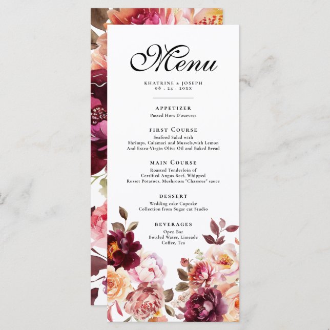 Casamento do Menu Detalhes da Borda Floral de Wate (Frente/Verso)