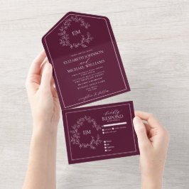 Casamento do Monograma de Folha Moderna e Borgonha