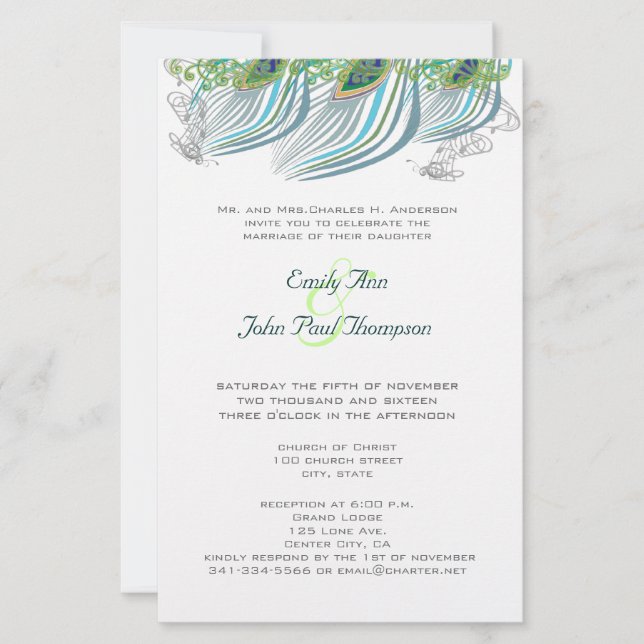 Casamento do pavão do vintage de 3 penas (Frente)