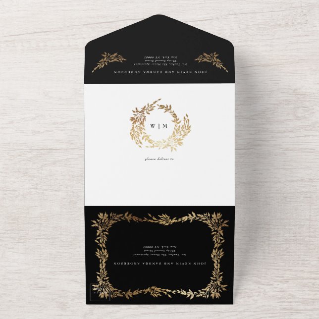 Casamento Dourado Botânico Clássico Preto Tuxedo (Externo)