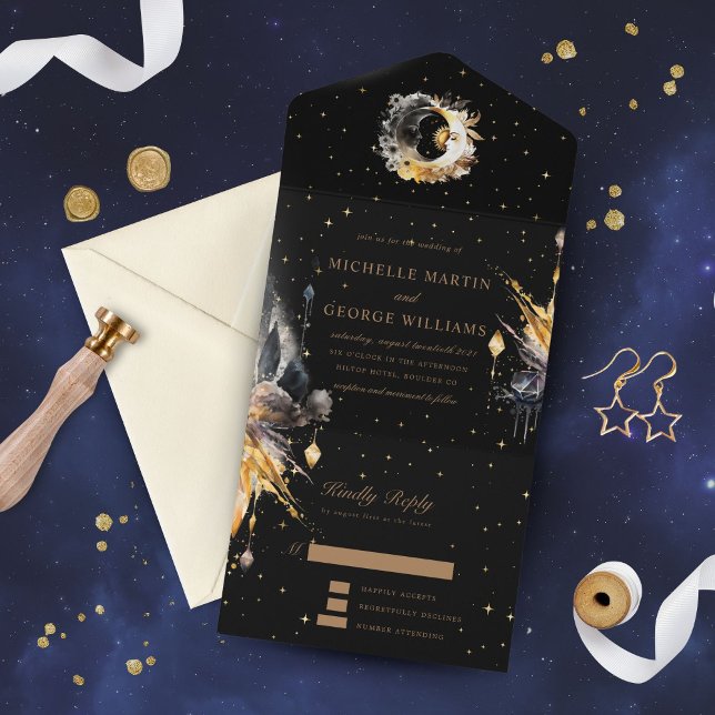 Casamento Dourado Celestial Preto Tudo Em Um Convi (Criador carregado)