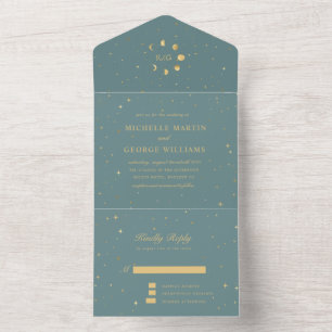 Casamento Dourado Celestial Tudo Em Um Convite
