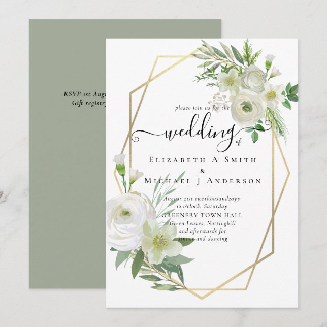 Casamento Dourado Clássico Rosa Verde (Frente/Verso)