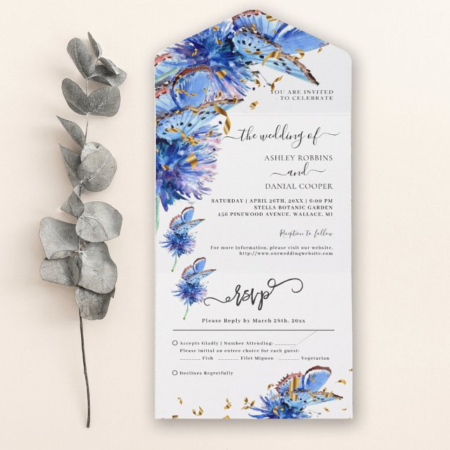 Casamento Dourado com Borboletas Azuis (Criador carregado)