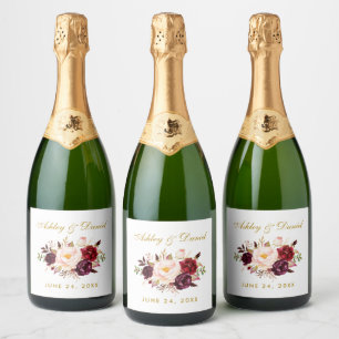 Casamento Dourado com Borgonha Floral de Watercolo