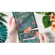 Casamento Dourado com Folha de Plantas Tropicais R